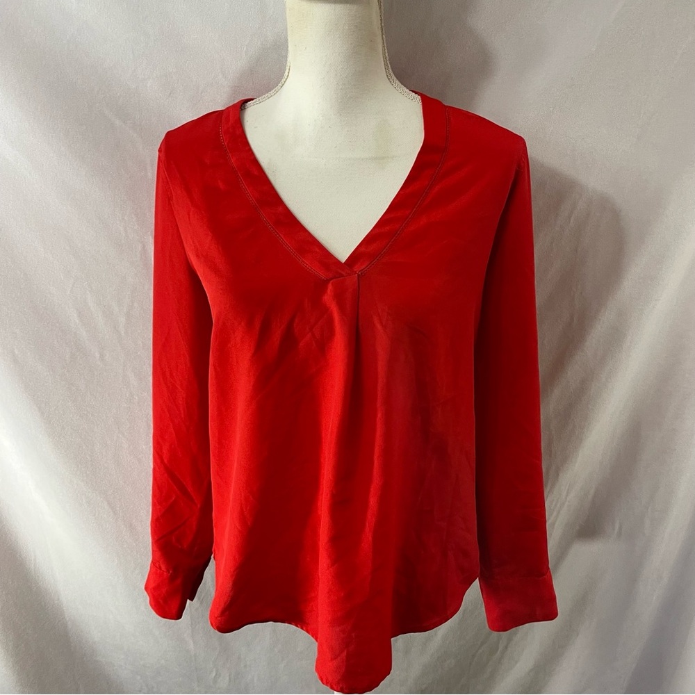 J. Crew Red Fitted Blouse with V-Neck